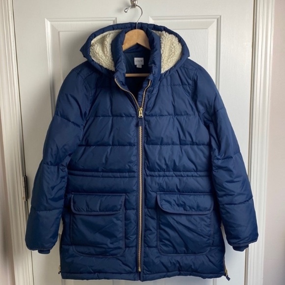 J Crew Factory Vail Puffer Coat with Hood Navy Blue Size LP - Picture 4 of 14